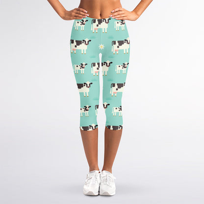 Cute Cow And Baby Cow Pattern Print Women's Capri Leggings
