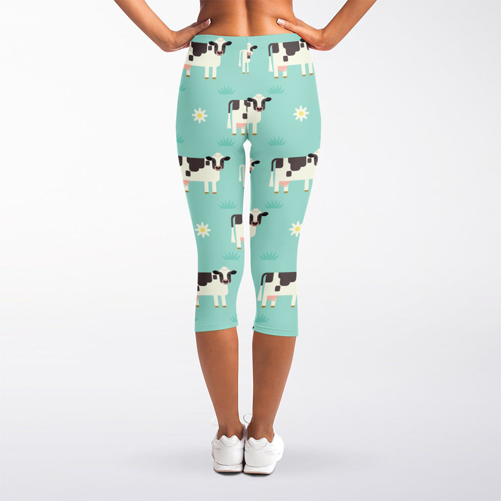 Cute Cow And Baby Cow Pattern Print Women's Capri Leggings
