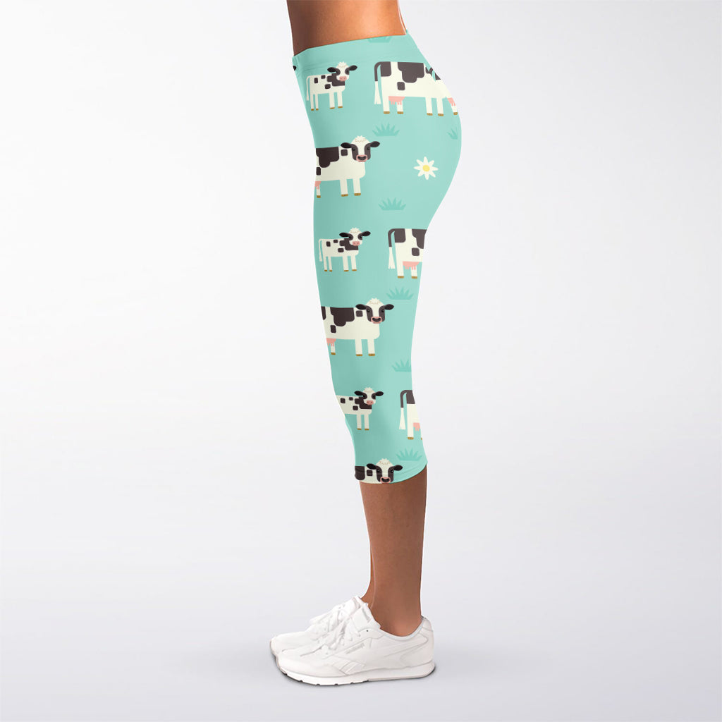 Cute Cow And Baby Cow Pattern Print Women's Capri Leggings