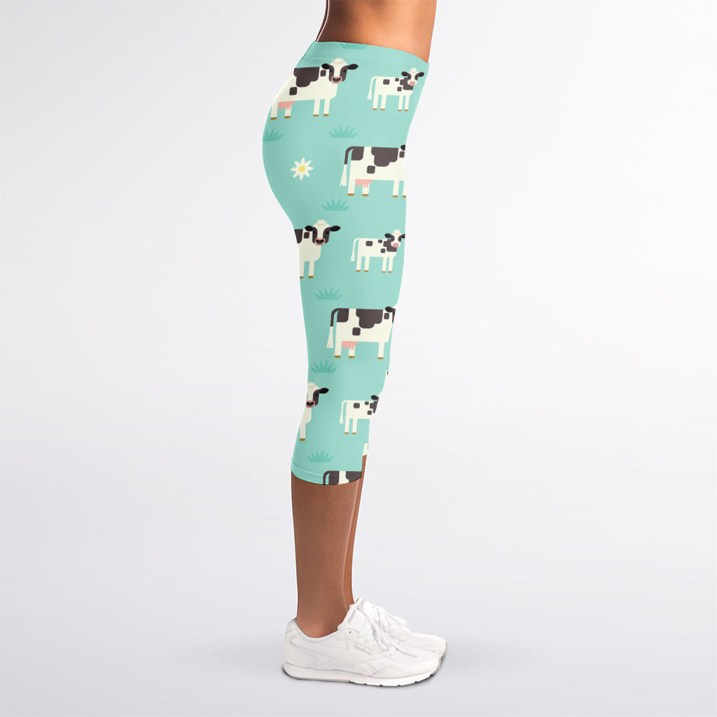 Cute Cow And Baby Cow Pattern Print Women's Capri Leggings