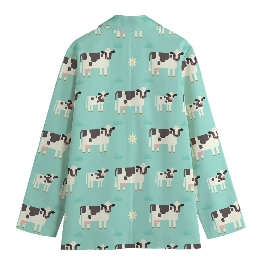 Cute Cow And Baby Cow Pattern Print Women's Cotton Blazer
