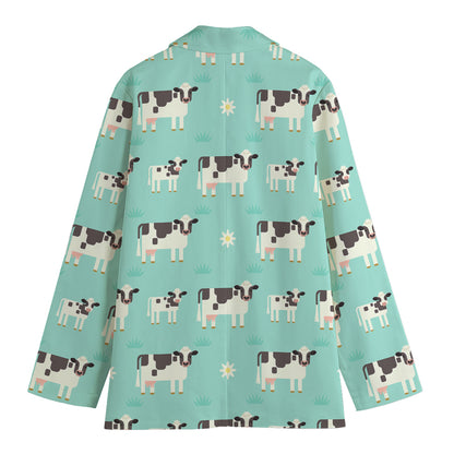 Cute Cow And Baby Cow Pattern Print Women's Cotton Blazer