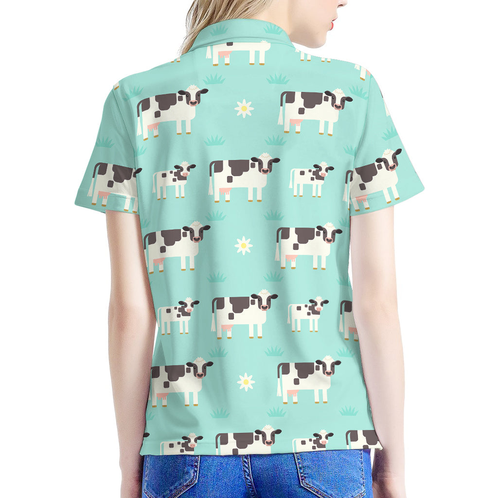 Cute Cow And Baby Cow Pattern Print Women's Polo Shirt