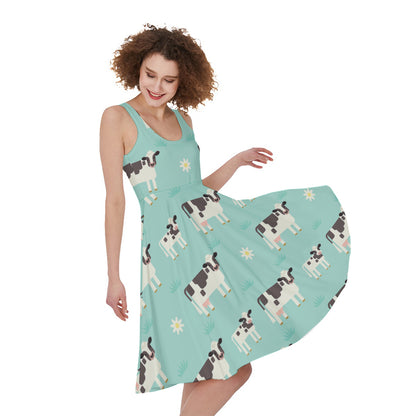Cute Cow And Baby Cow Pattern Print Women's Sleeveless Dress