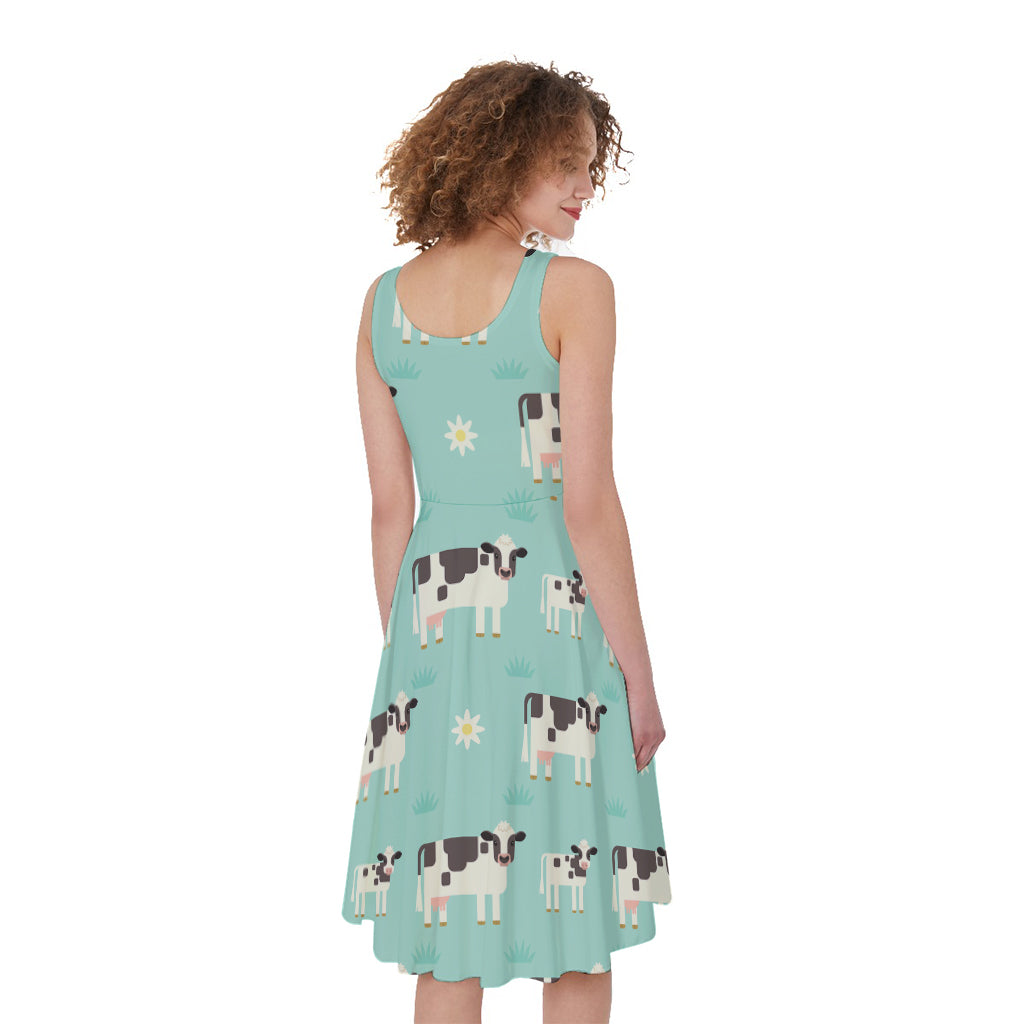 Cute Cow And Baby Cow Pattern Print Women's Sleeveless Dress