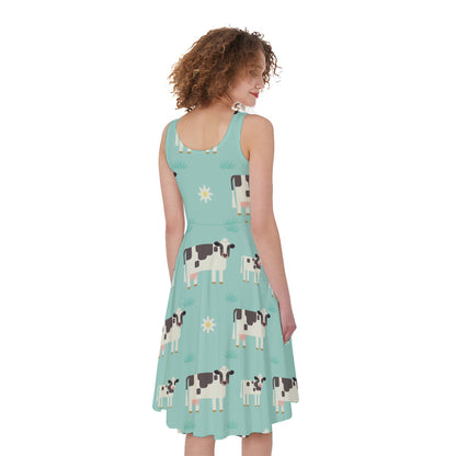 Cute Cow And Baby Cow Pattern Print Women's Sleeveless Dress