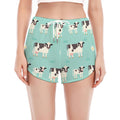 Cute Cow And Baby Cow Pattern Print Women's Split Running Shorts
