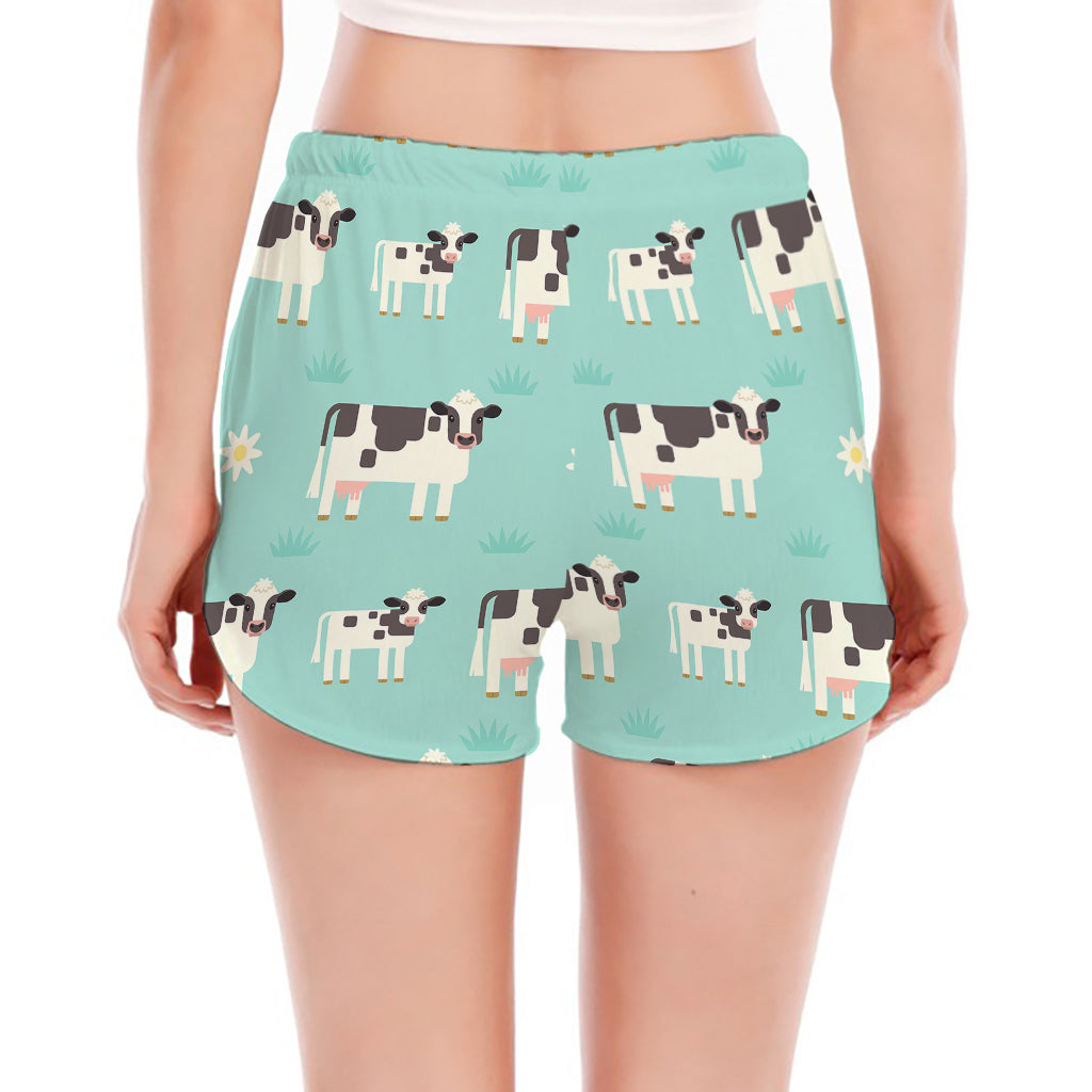 Cute Cow And Baby Cow Pattern Print Women's Split Running Shorts