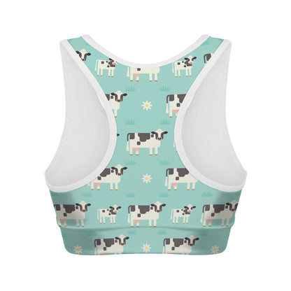 Cute Cow And Baby Cow Pattern Print Women's Sports Bra