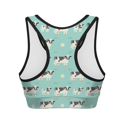 Cute Cow And Baby Cow Pattern Print Women's Sports Bra