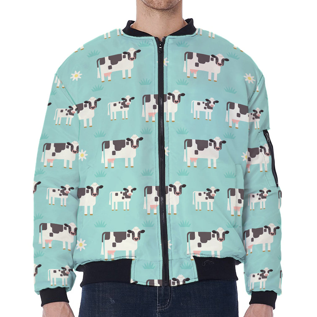 Cute Cow And Baby Cow Pattern Print Zip Sleeve Bomber Jacket