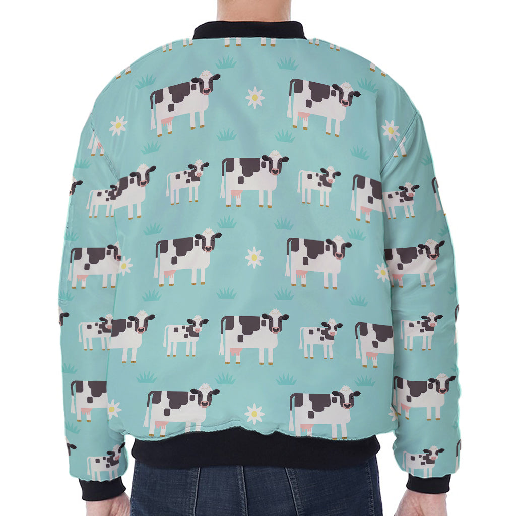 Cute Cow And Baby Cow Pattern Print Zip Sleeve Bomber Jacket