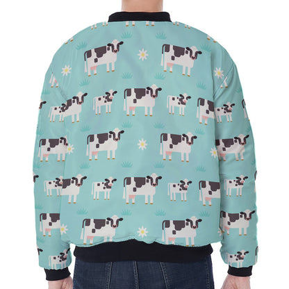 Cute Cow And Baby Cow Pattern Print Zip Sleeve Bomber Jacket