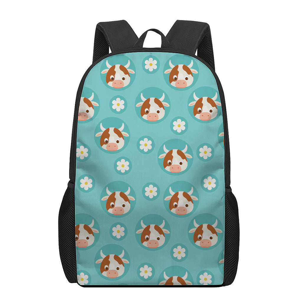 Cute Cow And Daisy Flower Pattern Print 17 Inch Backpack