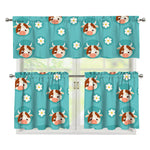 Cute Cow And Daisy Flower Pattern Print 3 Piece Kitchen Curtains