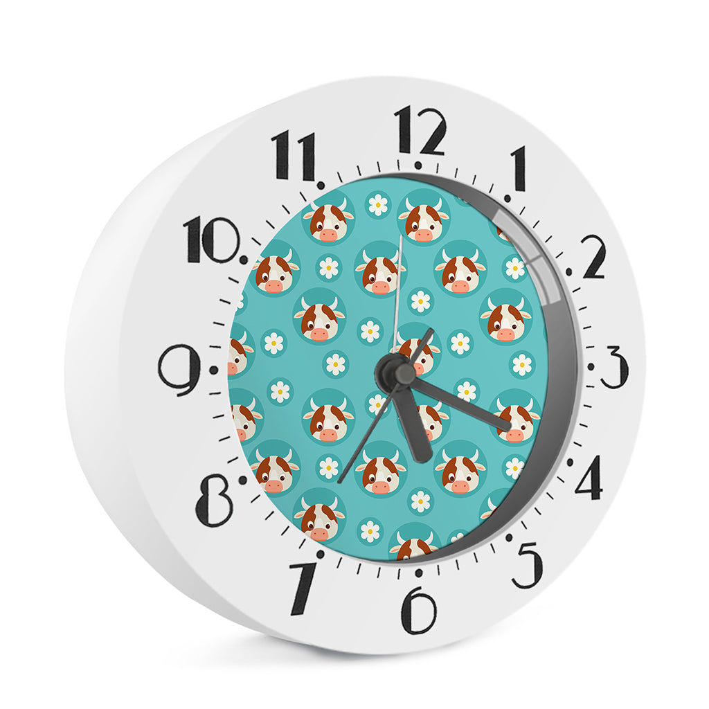 Cute Cow And Daisy Flower Pattern Print Alarm Clock