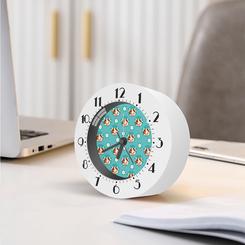 Cute Cow And Daisy Flower Pattern Print Alarm Clock