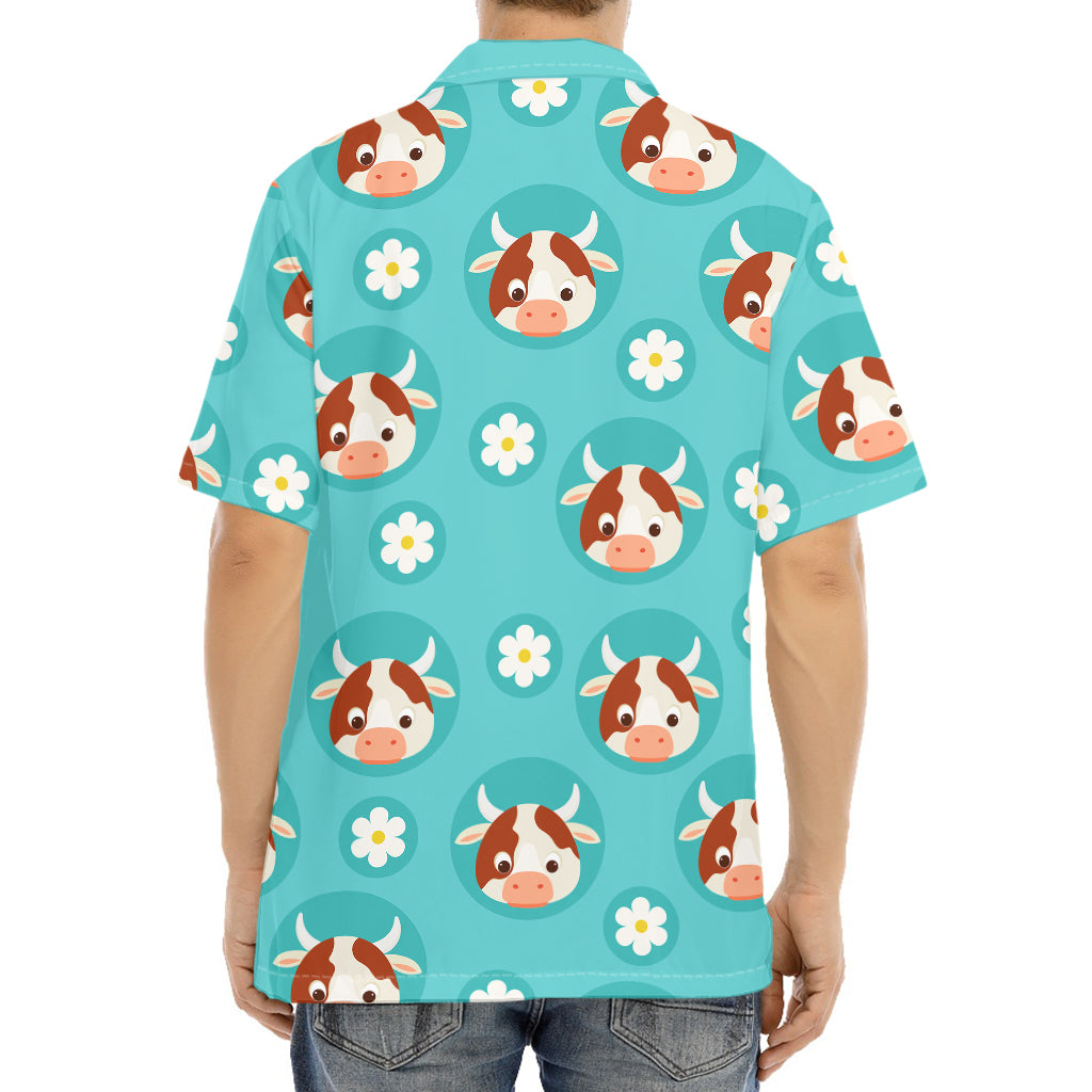 Cute Cow And Daisy Flower Pattern Print Aloha Shirt
