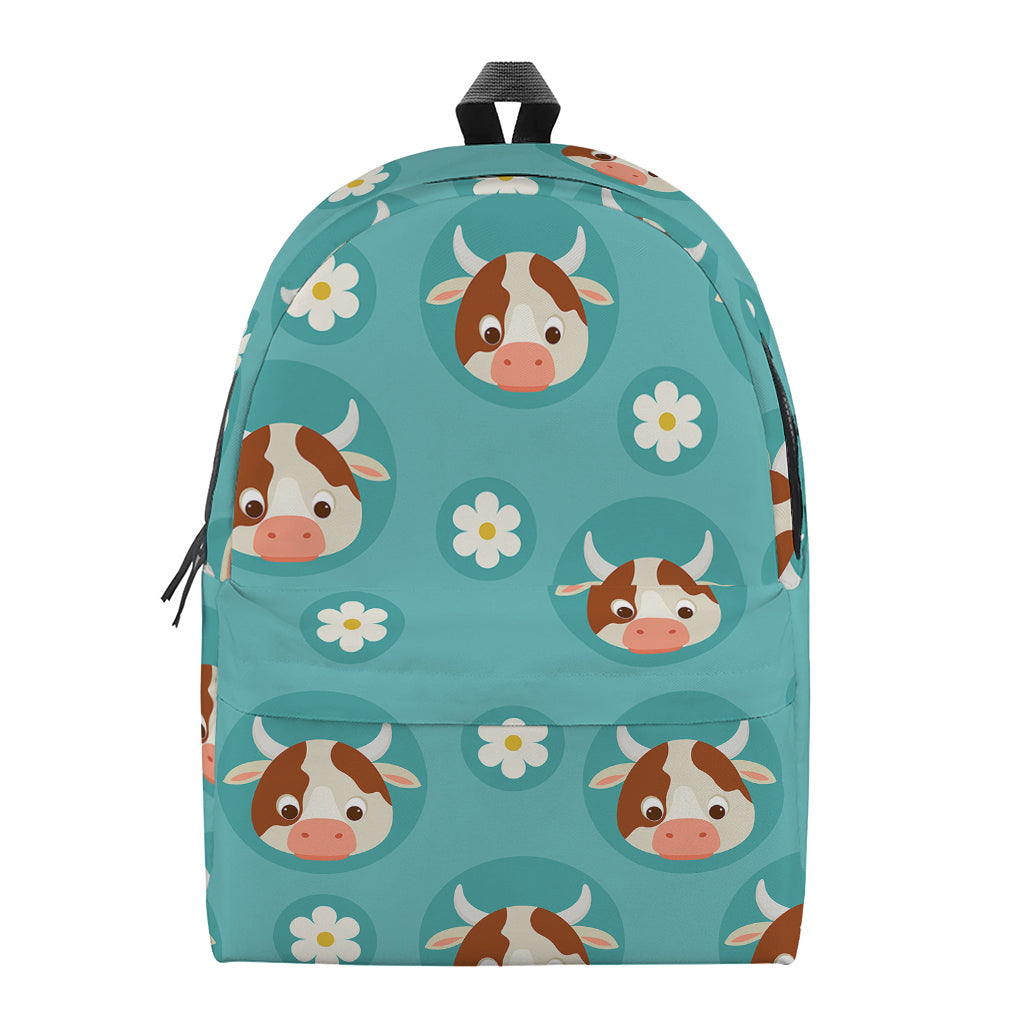 Cute Cow And Daisy Flower Pattern Print Backpack