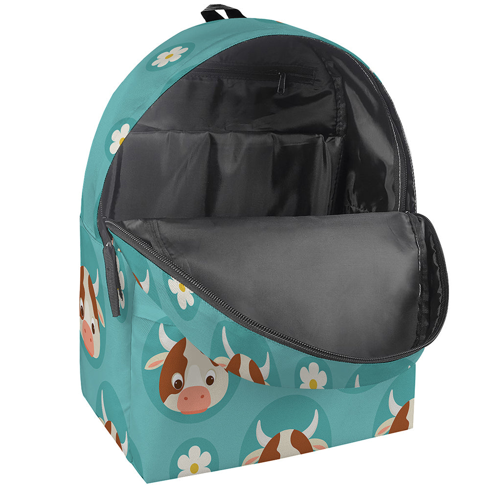 Cute Cow And Daisy Flower Pattern Print Backpack