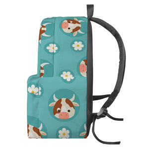 Cute Cow And Daisy Flower Pattern Print Backpack