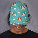 Cute Cow And Daisy Flower Pattern Print Baseball Cap