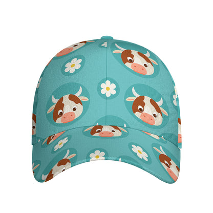 Cute Cow And Daisy Flower Pattern Print Baseball Cap