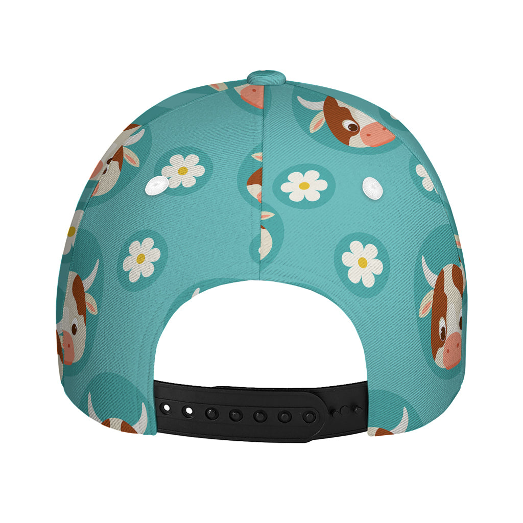 Cute Cow And Daisy Flower Pattern Print Baseball Cap