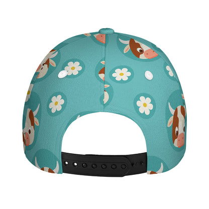 Cute Cow And Daisy Flower Pattern Print Baseball Cap