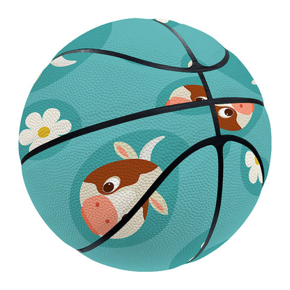 Cute Cow And Daisy Flower Pattern Print Basketball