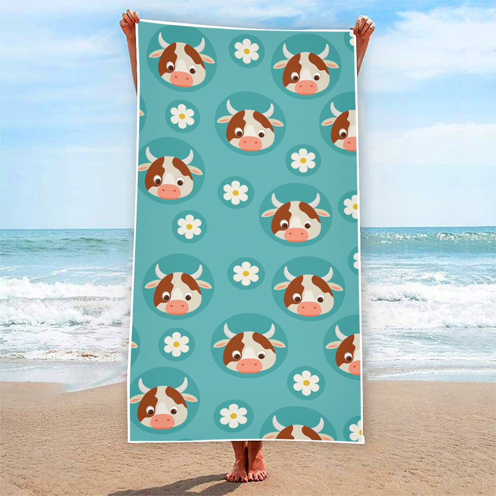 Cute Cow And Daisy Flower Pattern Print Beach Towel