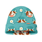 Cute Cow And Daisy Flower Pattern Print Beanie