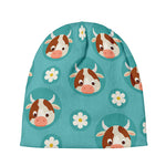 Cute Cow And Daisy Flower Pattern Print Beanie