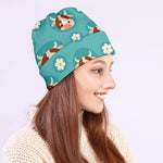 Cute Cow And Daisy Flower Pattern Print Beanie