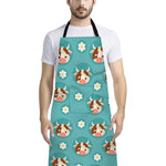 Cute Cow And Daisy Flower Pattern Print Bib Apron With Pocket