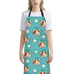 Cute Cow And Daisy Flower Pattern Print Bib Apron With Pocket