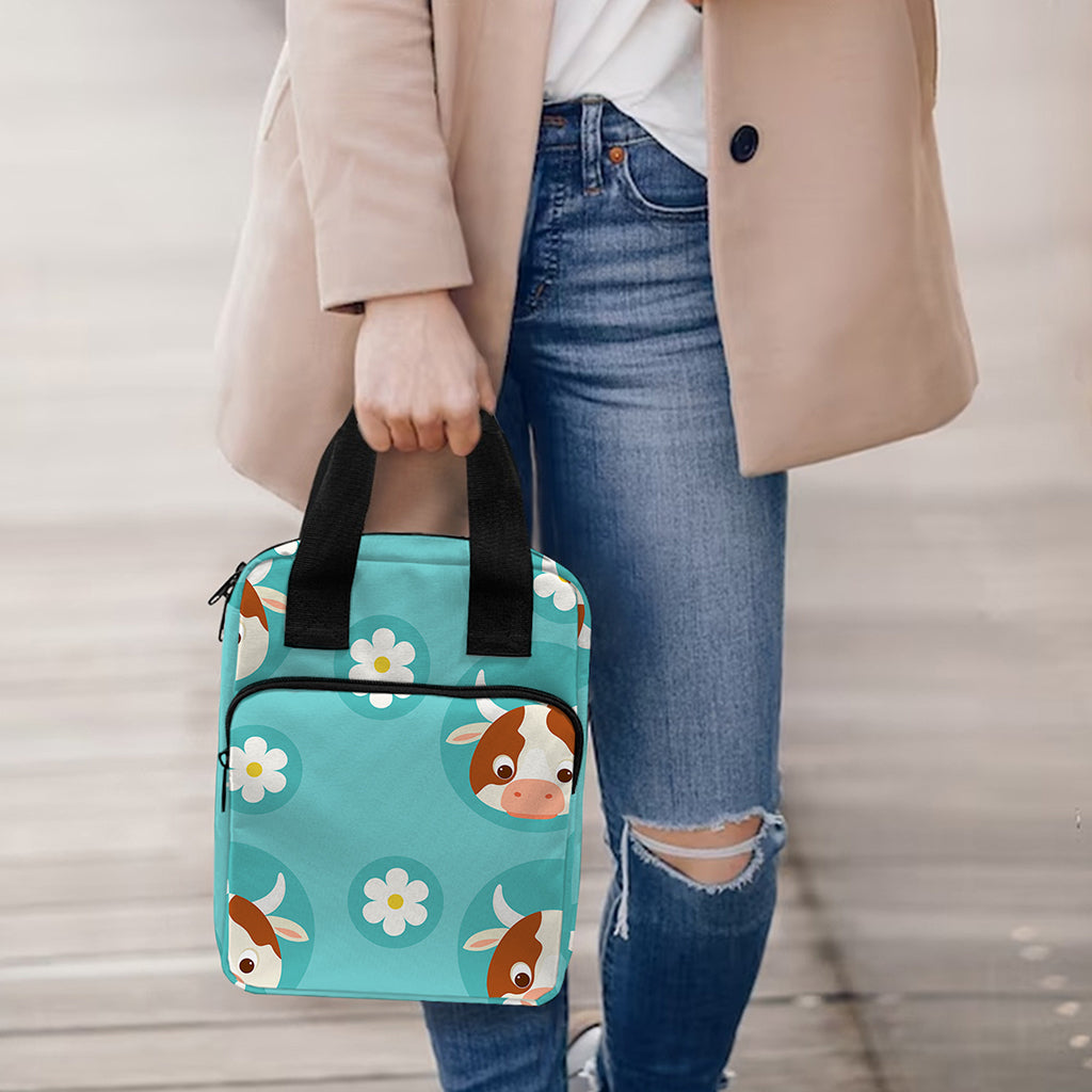 Cute Cow And Daisy Flower Pattern Print Bible Tote Bag