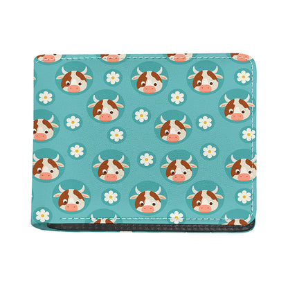 Cute Cow And Daisy Flower Pattern Print Bifold Wallet
