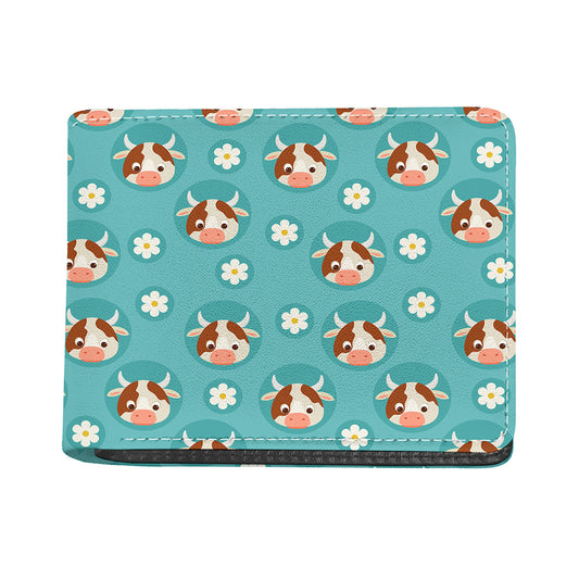 Cute Cow And Daisy Flower Pattern Print Bifold Wallet