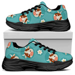 Cute Cow And Daisy Flower Pattern Print Black Chunky Shoes