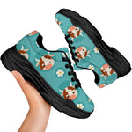 Cute Cow And Daisy Flower Pattern Print Black Chunky Shoes