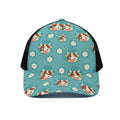 Cute Cow And Daisy Flower Pattern Print Black Mesh Trucker Hat