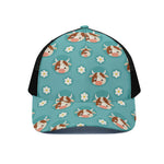 Cute Cow And Daisy Flower Pattern Print Black Mesh Trucker Cap
