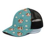 Cute Cow And Daisy Flower Pattern Print Black Mesh Trucker Cap