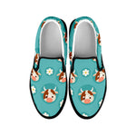 Cute Cow And Daisy Flower Pattern Print Black Slip On Sneakers