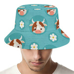 Cute Cow And Daisy Flower Pattern Print Bucket Hat