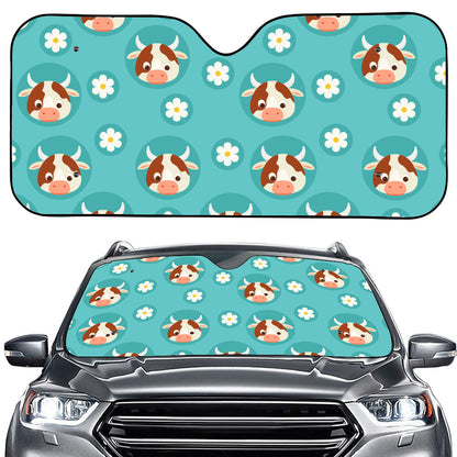 Cute Cow And Daisy Flower Pattern Print Car Windshield Sun Shade
