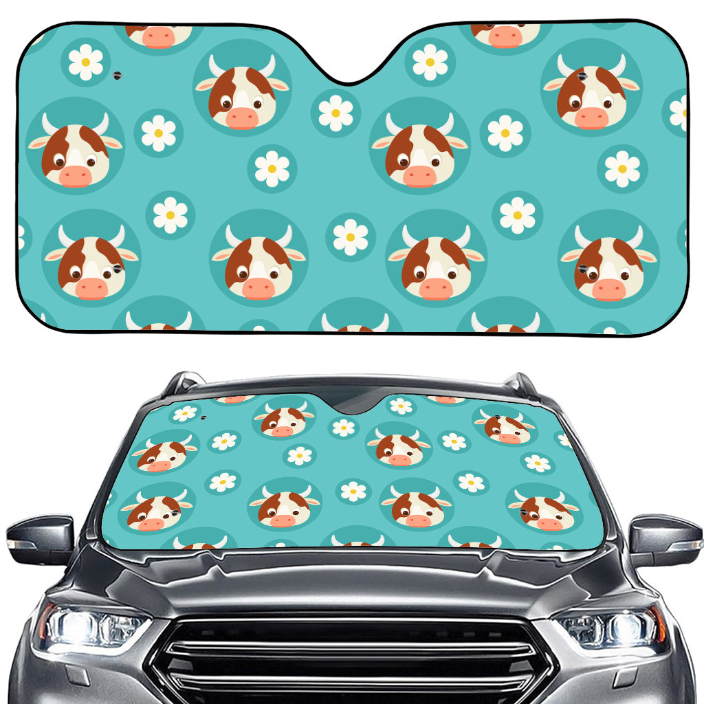 Cute Cow And Daisy Flower Pattern Print Car Windshield Sun Shade