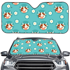 Cute Cow And Daisy Flower Pattern Print Car Windshield Sun Shade