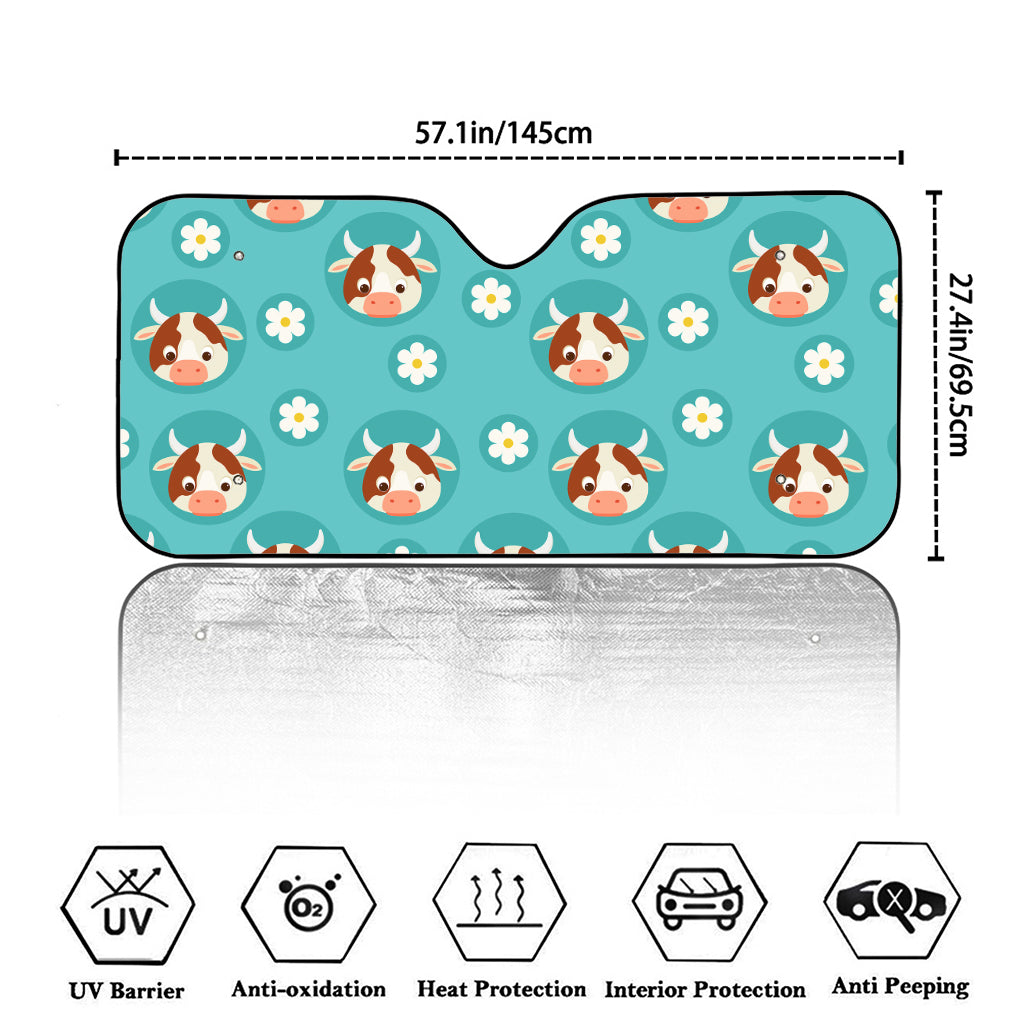 Cute Cow And Daisy Flower Pattern Print Car Windshield Sun Shade